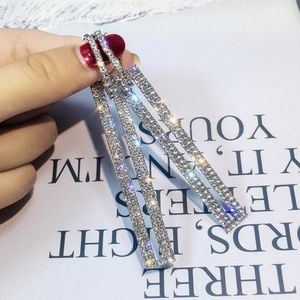 Rhinestone Rectangle Earrings, Geometric Earrings